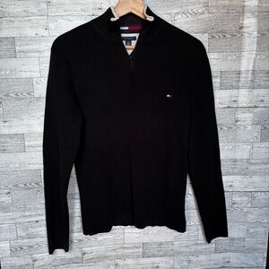 Tommy hilfiger white‎ and black turtleneck quarter zip up sweater size large